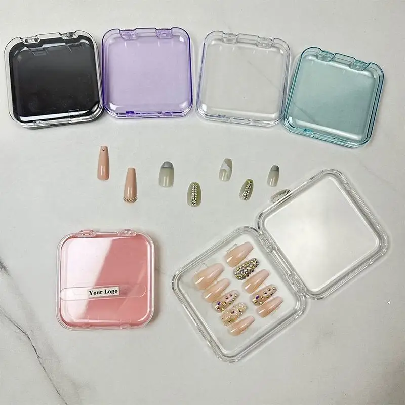 Manicure Dust Proof Nail Tips Storage Container Jewelry Transparent Pink Tray Display Boxes Press On Nail Packaging Box