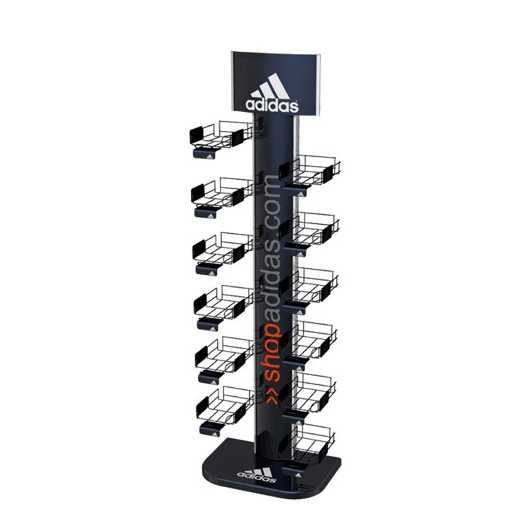 Customized Splendid Free Standing Metal Shoe Display Rack With Baskets for Retail Stores