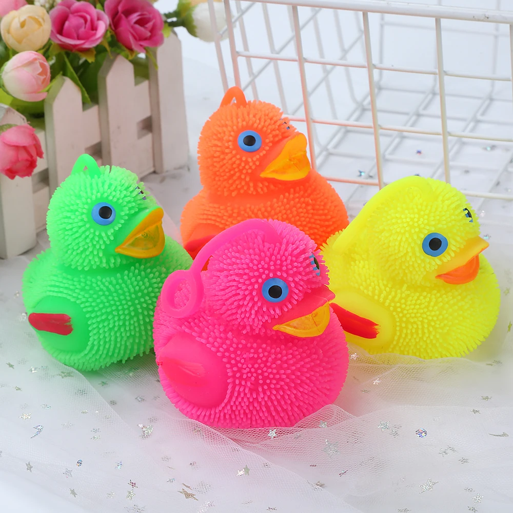 Factory Smile Face Puffer Animal Stress Ball Cute Color Duck Squishy Puffer Light Ball Kids Toy