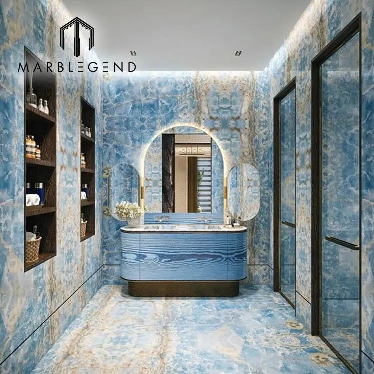 Interior onyx stairs luxury mable slabs onyx tile blue onyx for villa project