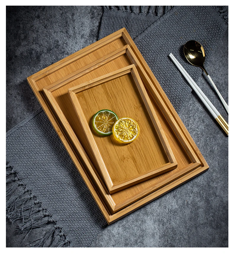 Wholesale Bamboo Tray Simple Household Hotel Restaurant Serving Tray with Handles Rectangular Japanese Bamboo Tea Tray