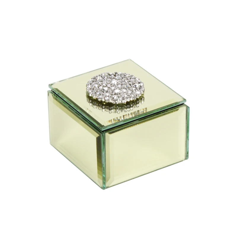 Small Gold Square Glass Jewelry Box Luxury Modern Storage Box for Home Decoration and Display