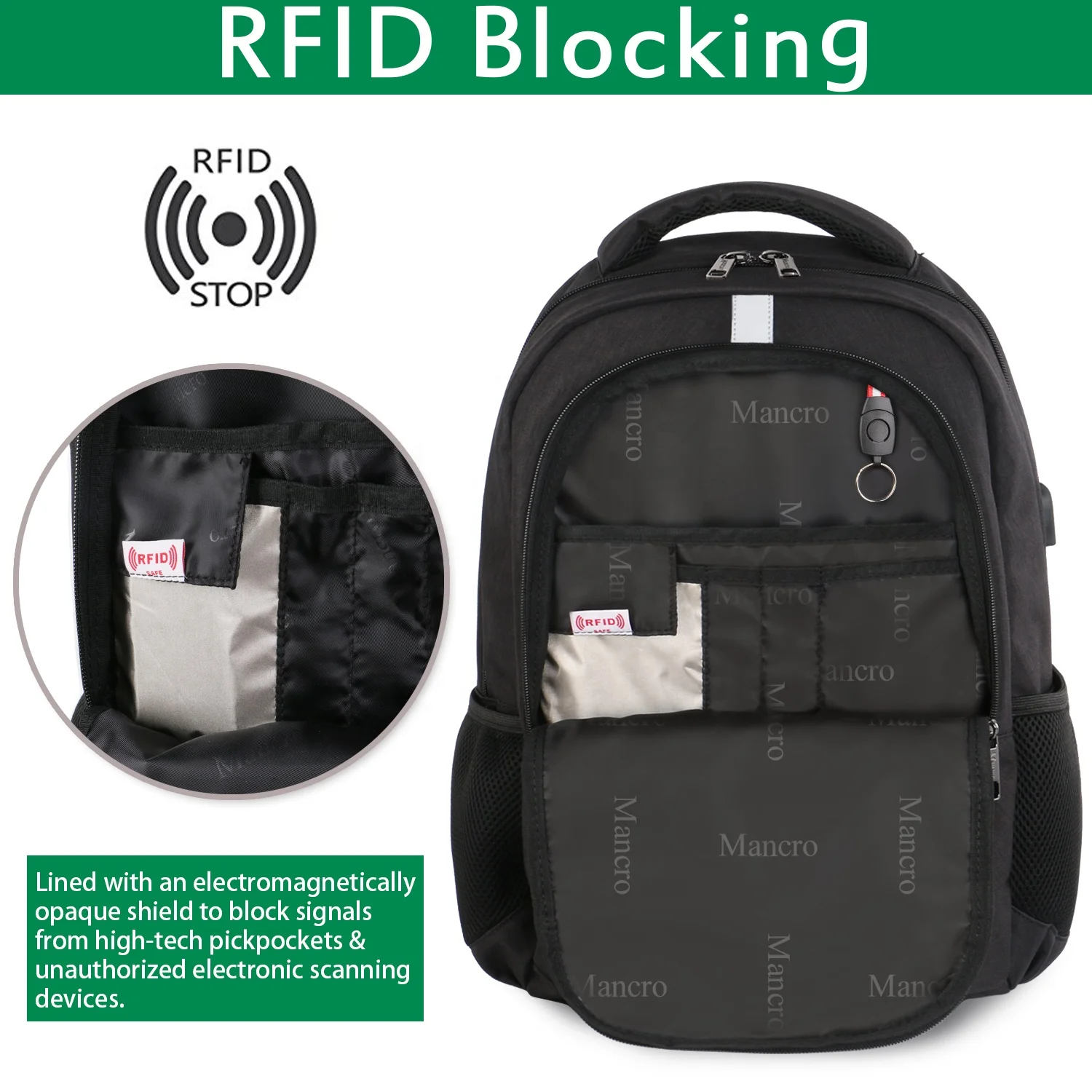  Холщовый Рюкзак Унисекс с RFID-защитой и USB-портом для