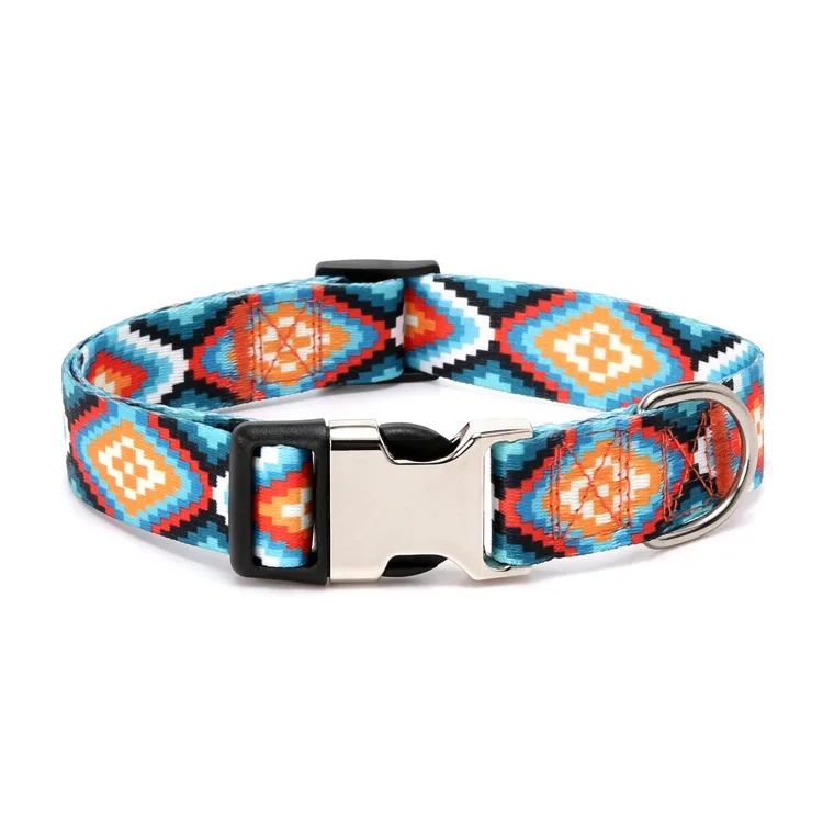 Pet Collar Ethnic Style Striped Forest Pattern Lettering Nylon Outdoor Walking Accessories Dog Accessories Supplies