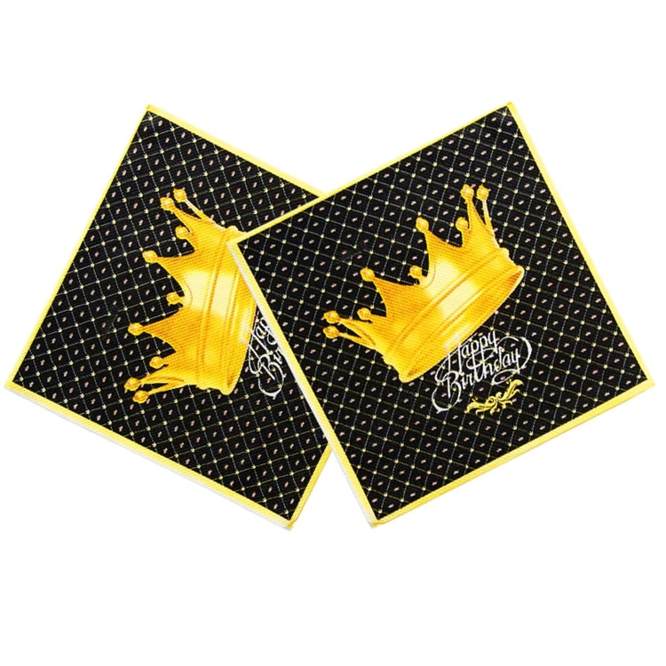 20pcs/Pack High-Grade Black Gold Crown Paper Napkin Kids Birthday Table Dinner Paper Tissues Party Supplies Paper Napkins