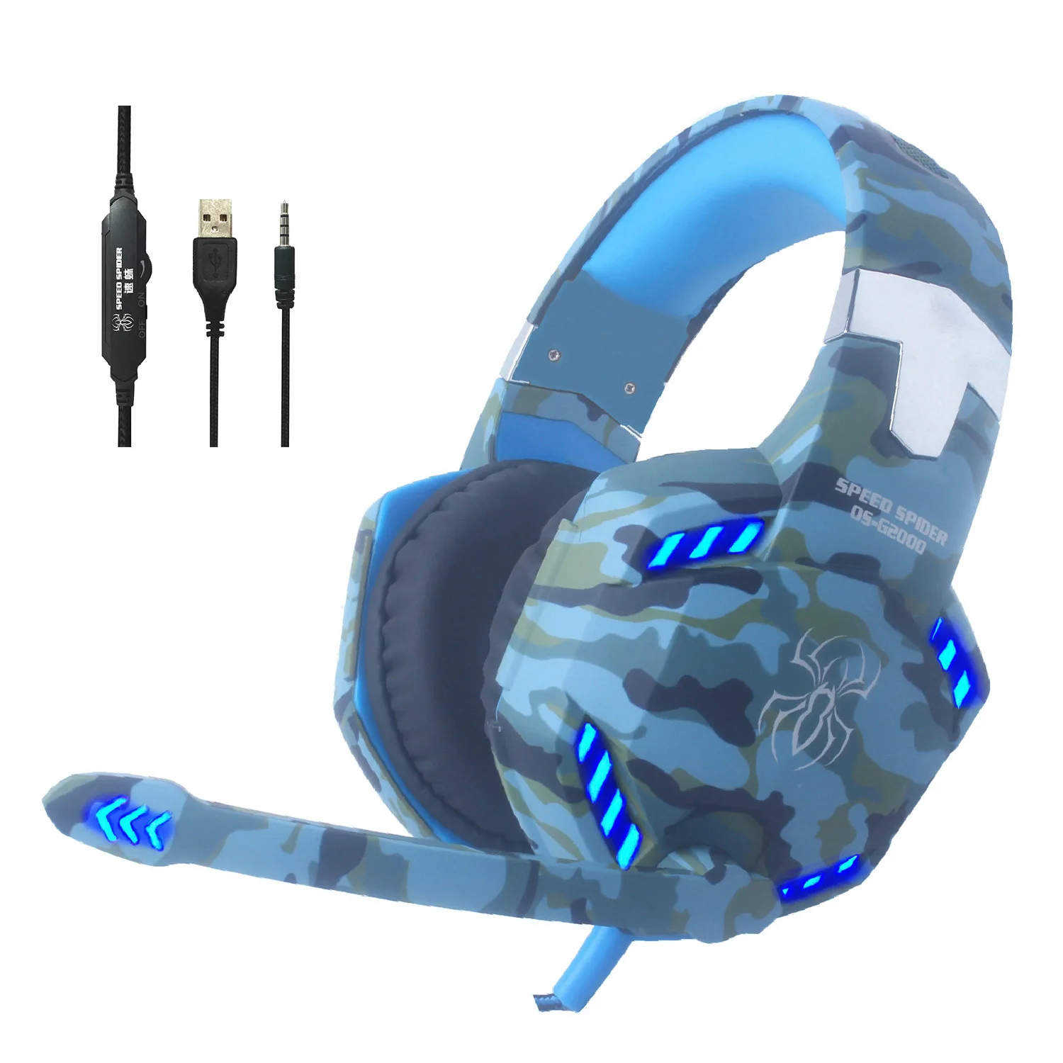 Professional e-sports eating chicken head-mounted camouflage anti-riot durable USB gaming internet cafe headset with subwoofer