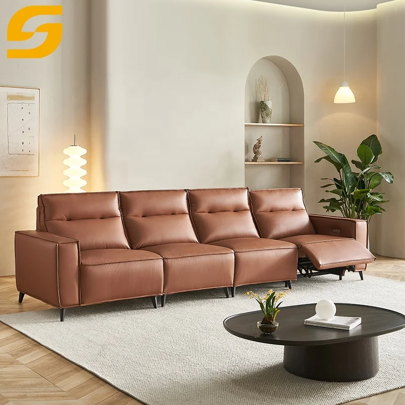 Wholesale Genuine Leather Electric Recliner Reclining Classic Smart Double Sofa Set For Home Furniture Living Room Villa Hotel
