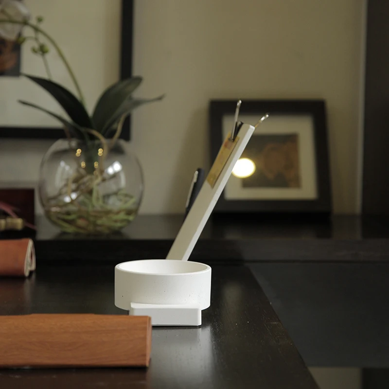 Original Design Multifunctional Concrete Office Supplies Calendar And Cell Phone Stands And Pen Holders For Office Home School