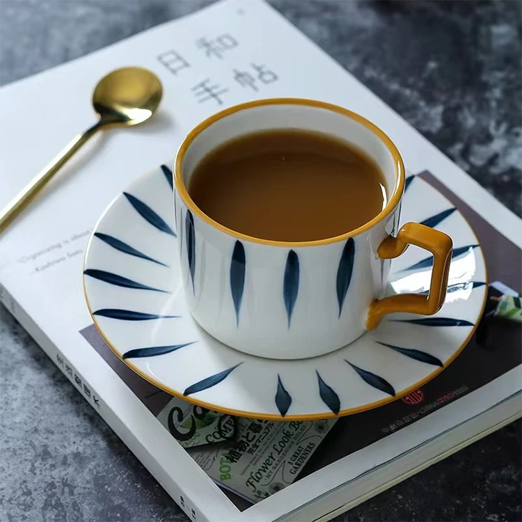 Milk Tea Cup Saucers for Restaurant Cafe Ceramic Tea Cups & Saucers Custom Ceramic Espresso Coffee Cup Set