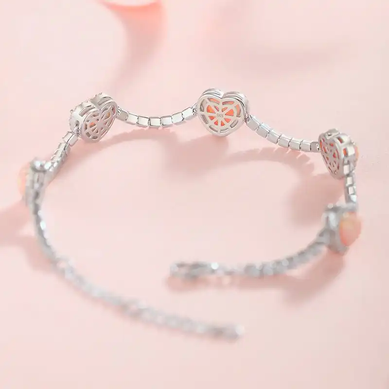 Pink Heart Zircon Bracelet Slovehoony S925 Sterling Dijes Al Por Mayor Pulseras De Plata Engagement Birthstone Couple Jewelry