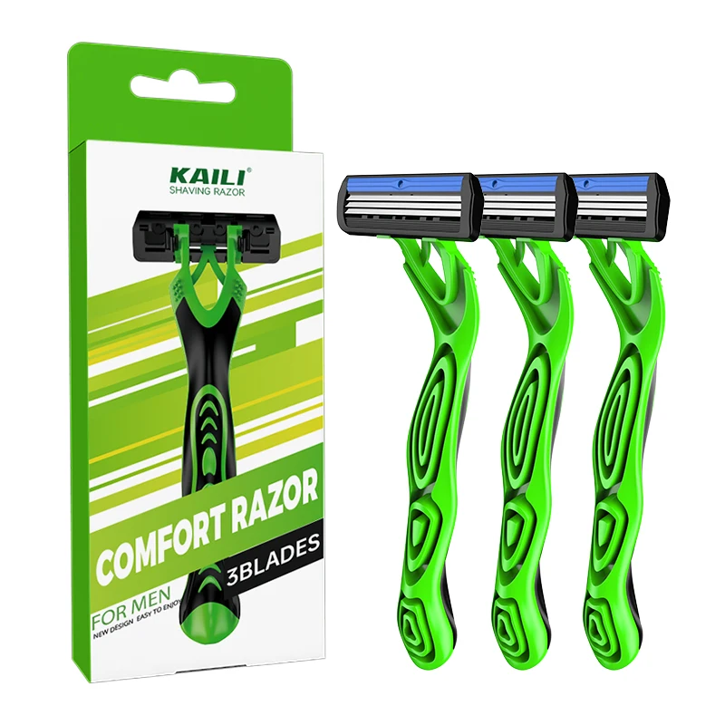 Eco men razor triple blade eco razor for men ergonomic handle made of recycled plastic pivoting head with lubricating strip