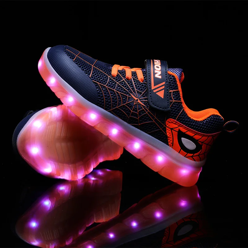 
High quality new design spring spiderman children shoes with light kids sneaker 