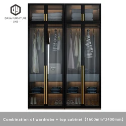 Modern walk in closet aluminum frame glass door wooden wardrobe closet design