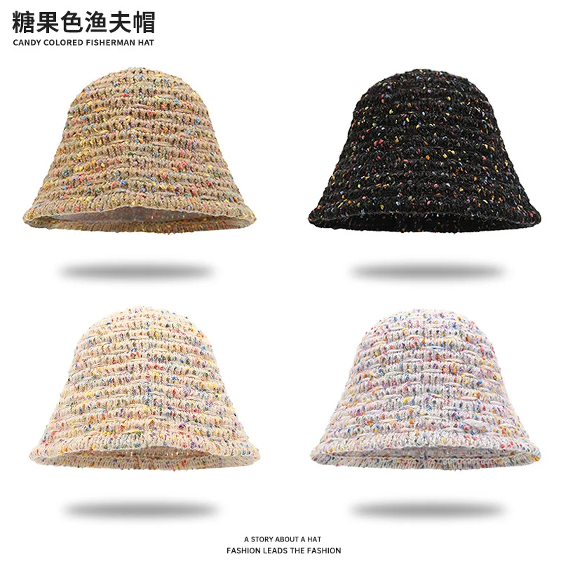 Fluffy Rabbit Wool Hat for Adults Winter Warm Fisherman Knitted Hat Ear Protection Striped Style Small Fisherman Hat