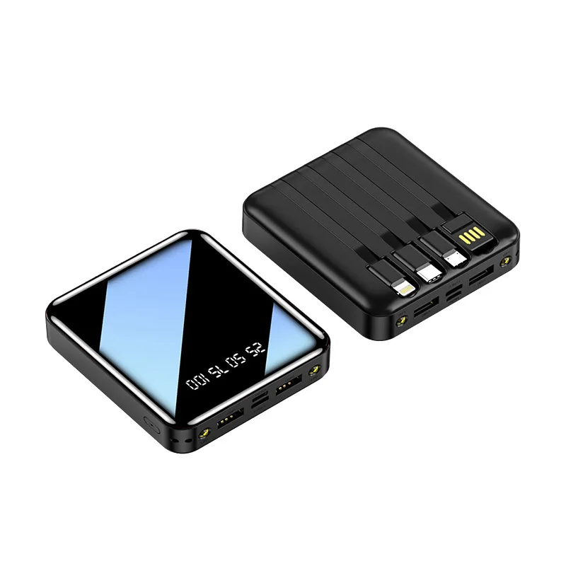 ZXX 20000mAh Mini Power Bank With Micro USB TYPE C Cable For iPhone Portable Charger LED Mirror External Battery Pack Powerbank