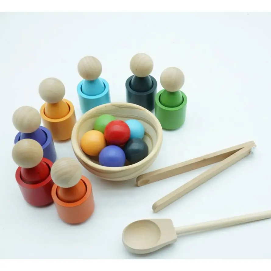 Baby Fisher Price Interactive Baby And Toddler Toy Peg Doll Balls In Cups Montessori Toy Wooden Sorter Game Educational toi
