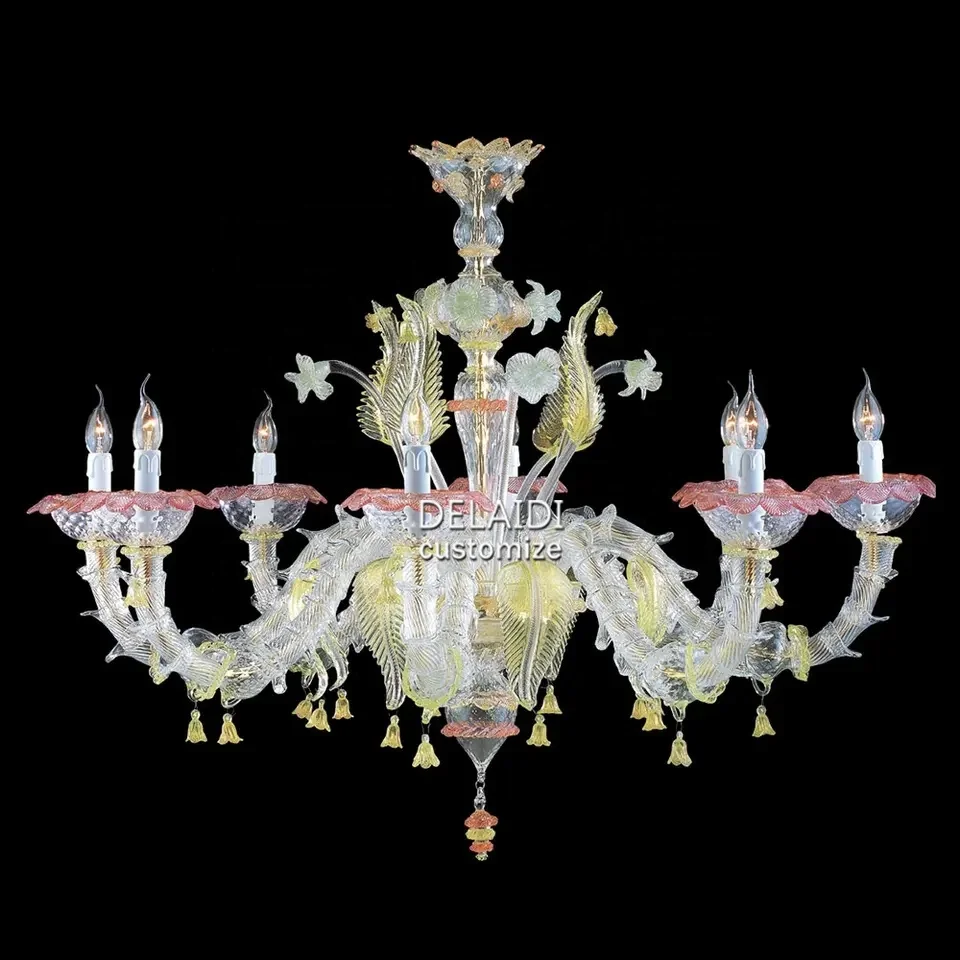 Flower stained glass chandelier hotel lamps living room crystal lights custom murano glass chandelier