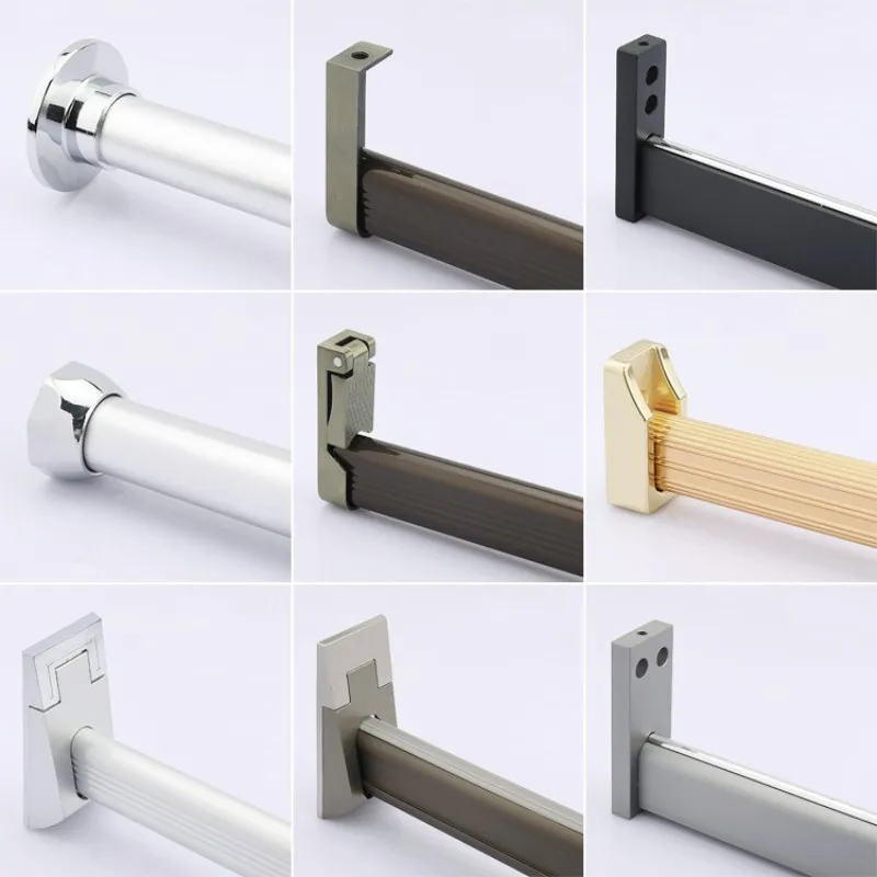 Heavy Duty Aluminium Wardrobe Tub Accessories Clothes Hanging  Rod Round and Oval Closet Rod with Bracket