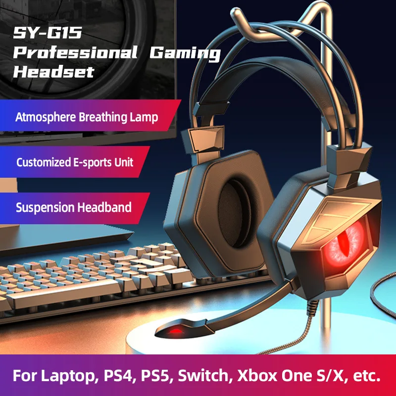 New SY-G15 colorful breathing luminous game computer wire-controlled headset gaming earphones & headphones with mic
