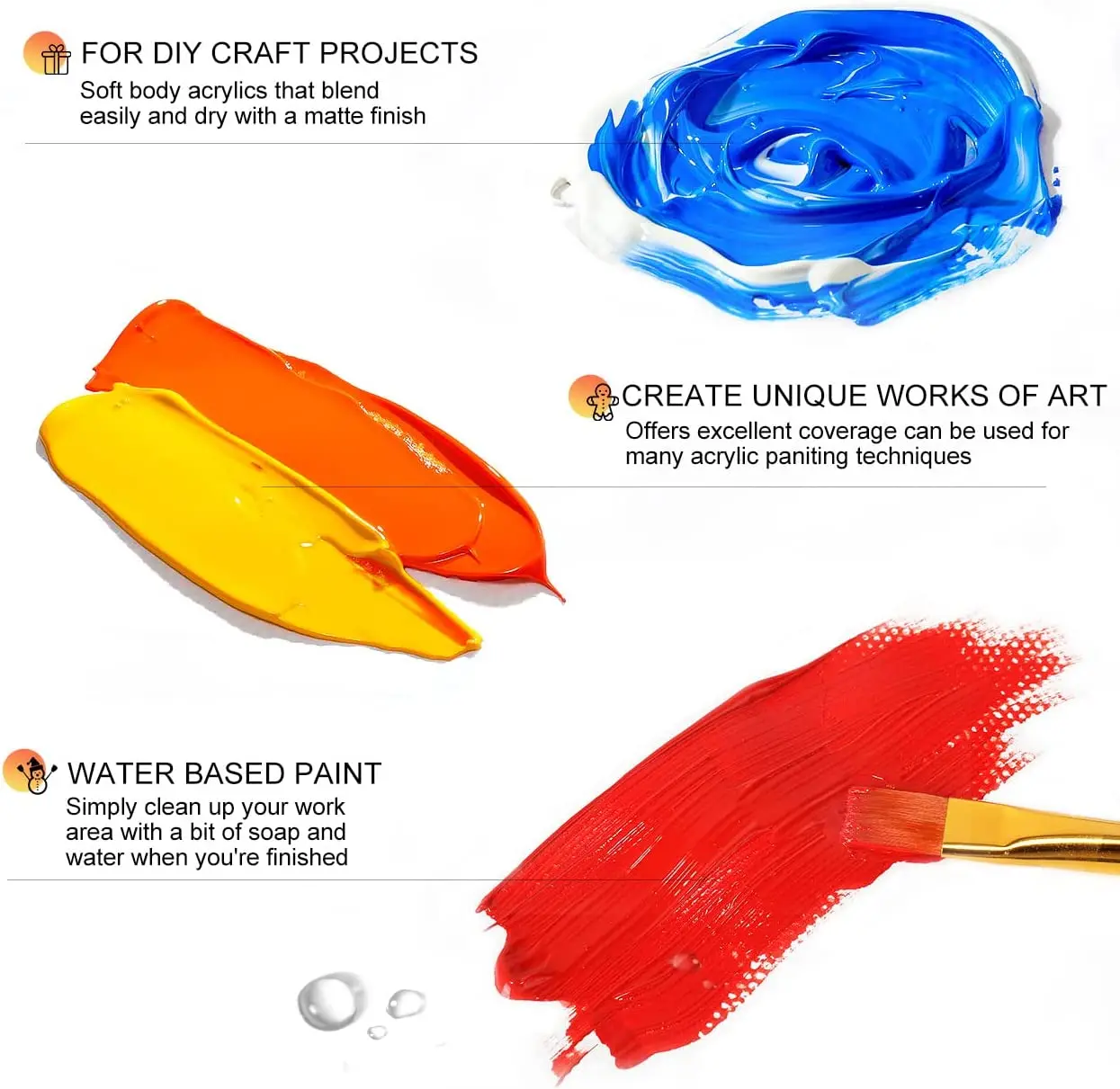 Acrylic Paint Set of 24 Vivid Colors Art Craft Paints for Beginners & Professional Artist