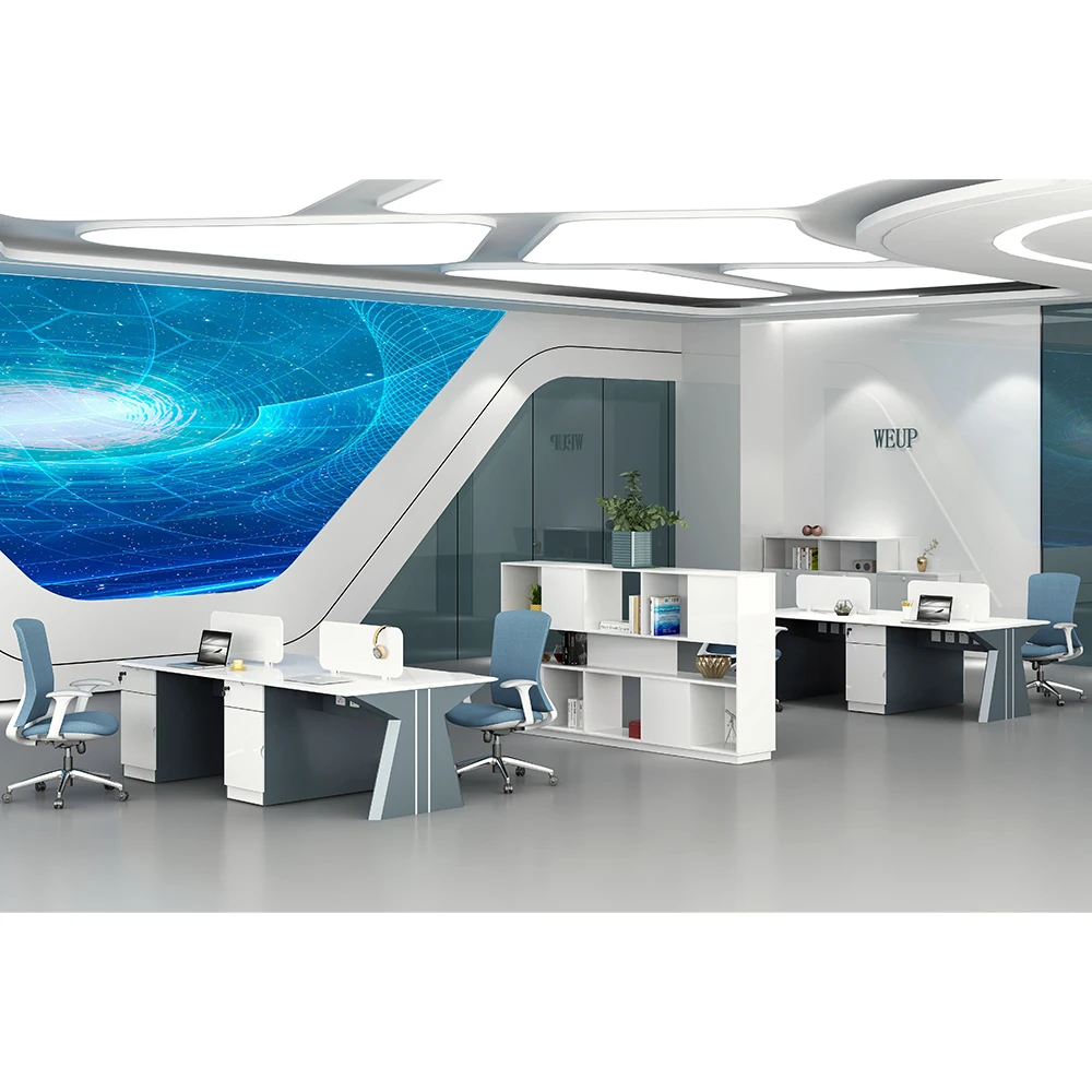 Contemporary Cheap High Gloss For White Color Computer Tables l Shaped Fixed Big Office Desks And Cabinets