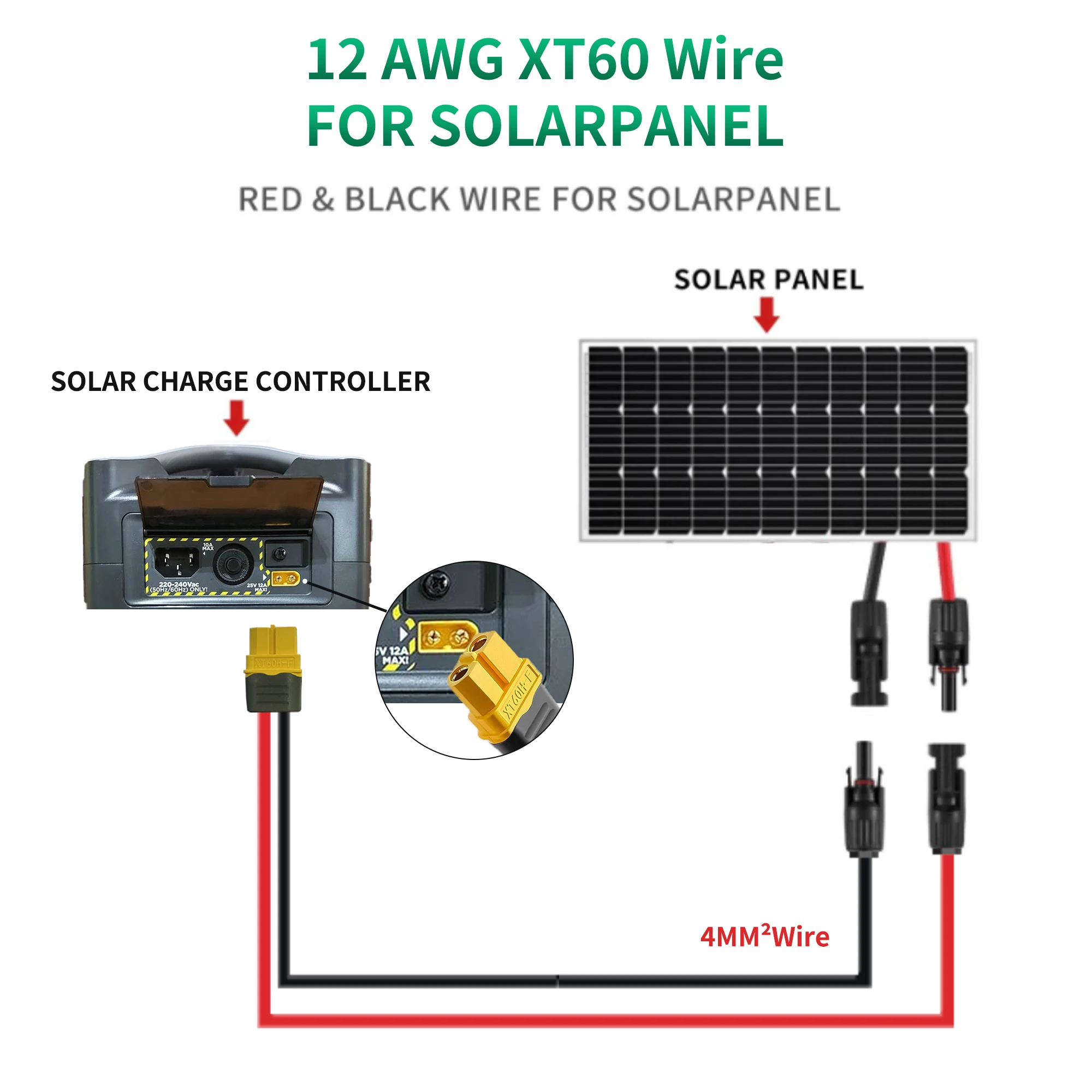 Shenzhen Factory 12AWG XT60 MC 4 Solar Panel Cable Connector 2-Core 4mm2 Solar Transfer Cable DC Connectors For Solar Panels