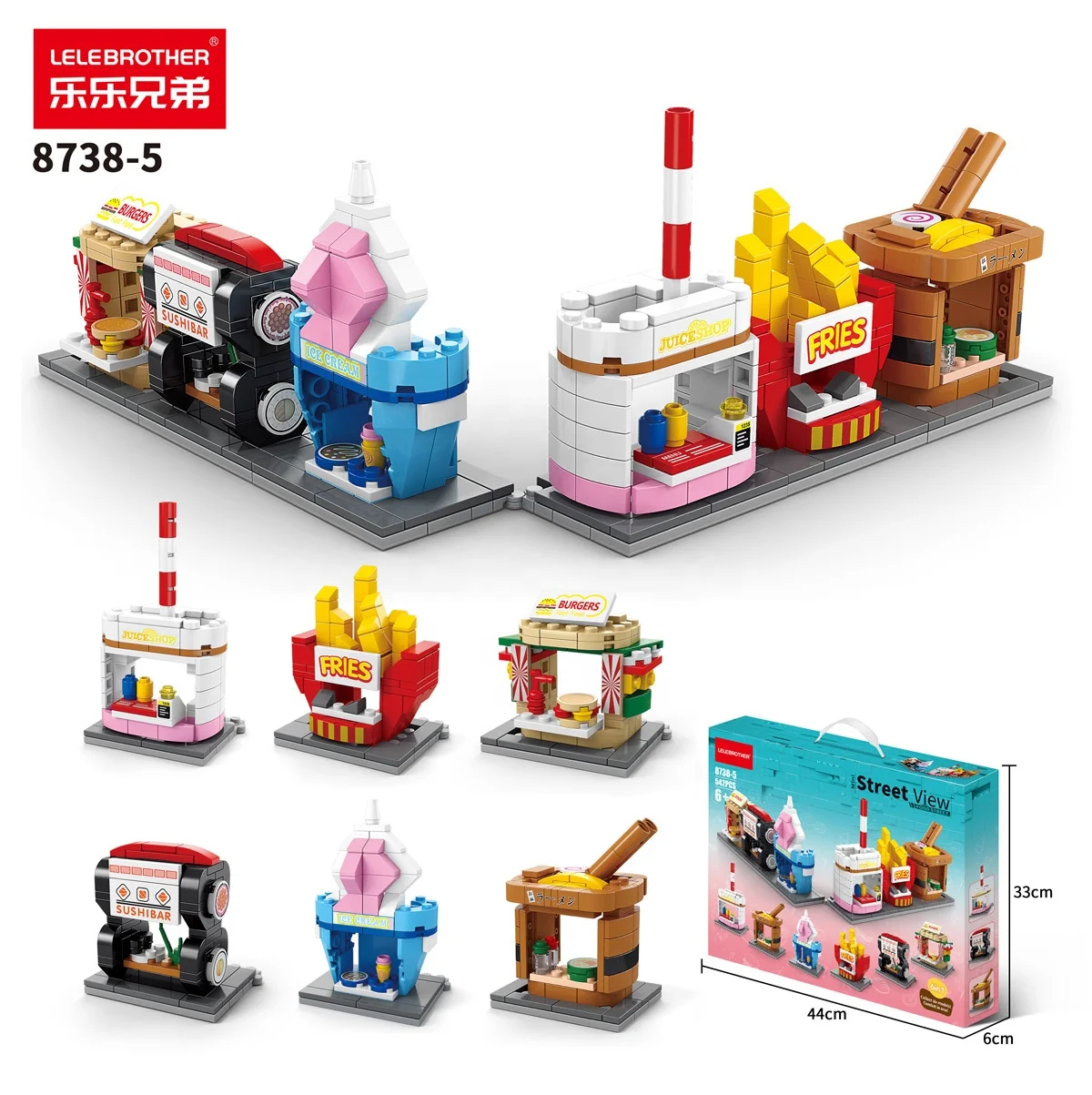 Lele Brother City Street View 6 in 1 Building Blocks  Food Shop Bricks Toys Model Kids Educational Gift