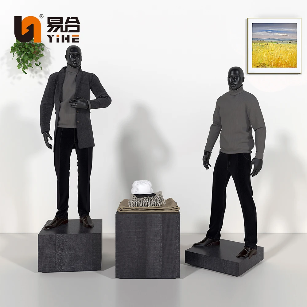 Customized clothing store mannequin black square mannequin fitting platform pedestal display table