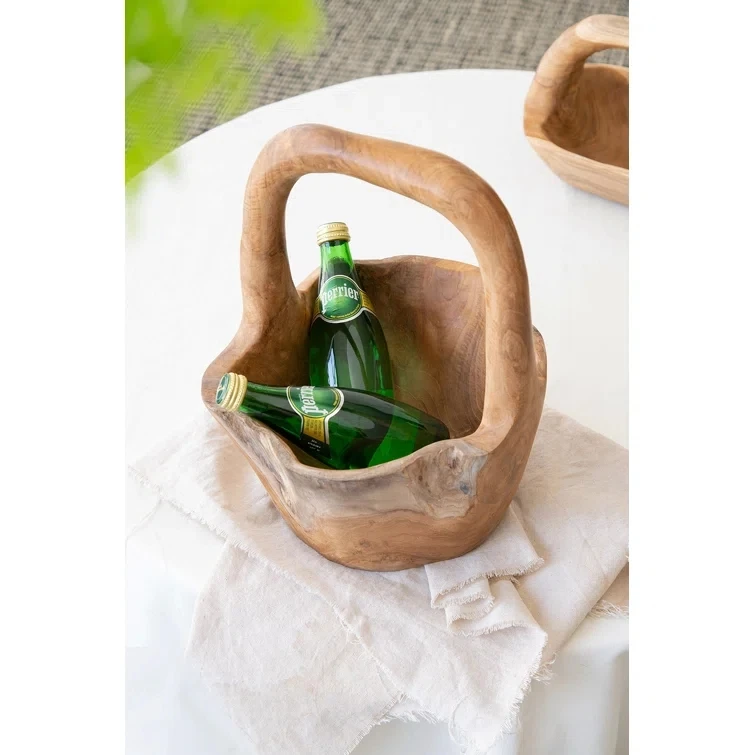 Wholesale Wood Basket    Wood Hand Carved Fruit Basket Root Carved Wood Baskets