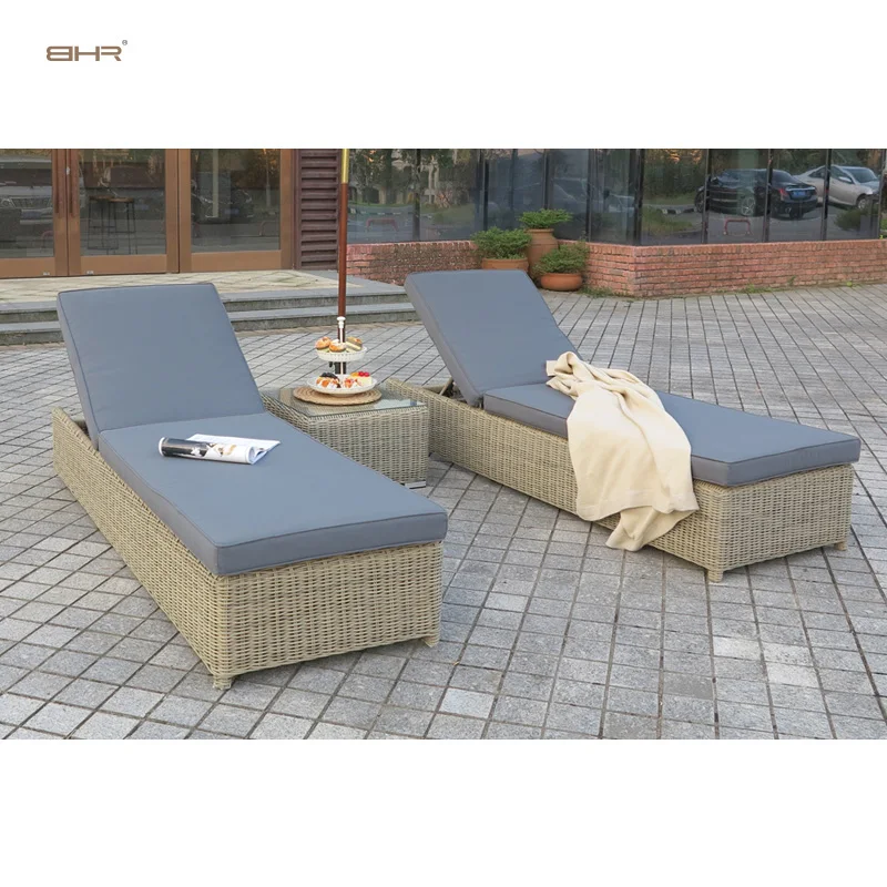 Rattan pear  grey chaise outdoor rattan patio lounge set rattan round daybed