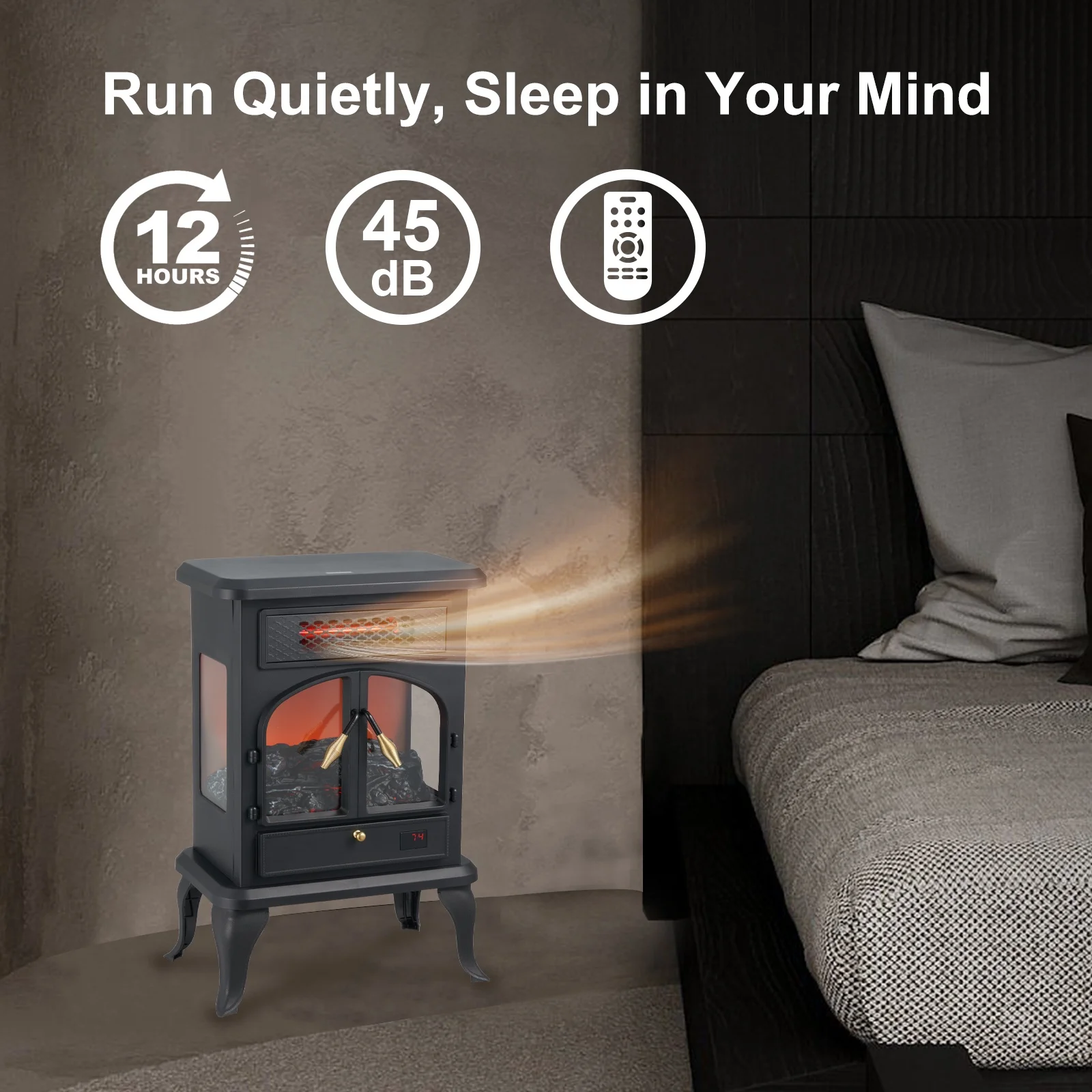 Portable 1000W/1500W Infrared Wood Tower Heater Electric Space Warmer Remote Control Quartz Heating Element Wall Mounted