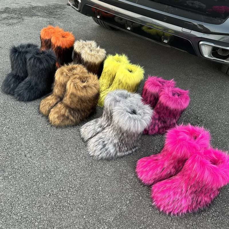 2025 Wholesale fashion ladies fluffy high uggs festival winter woolen leather winter shoes