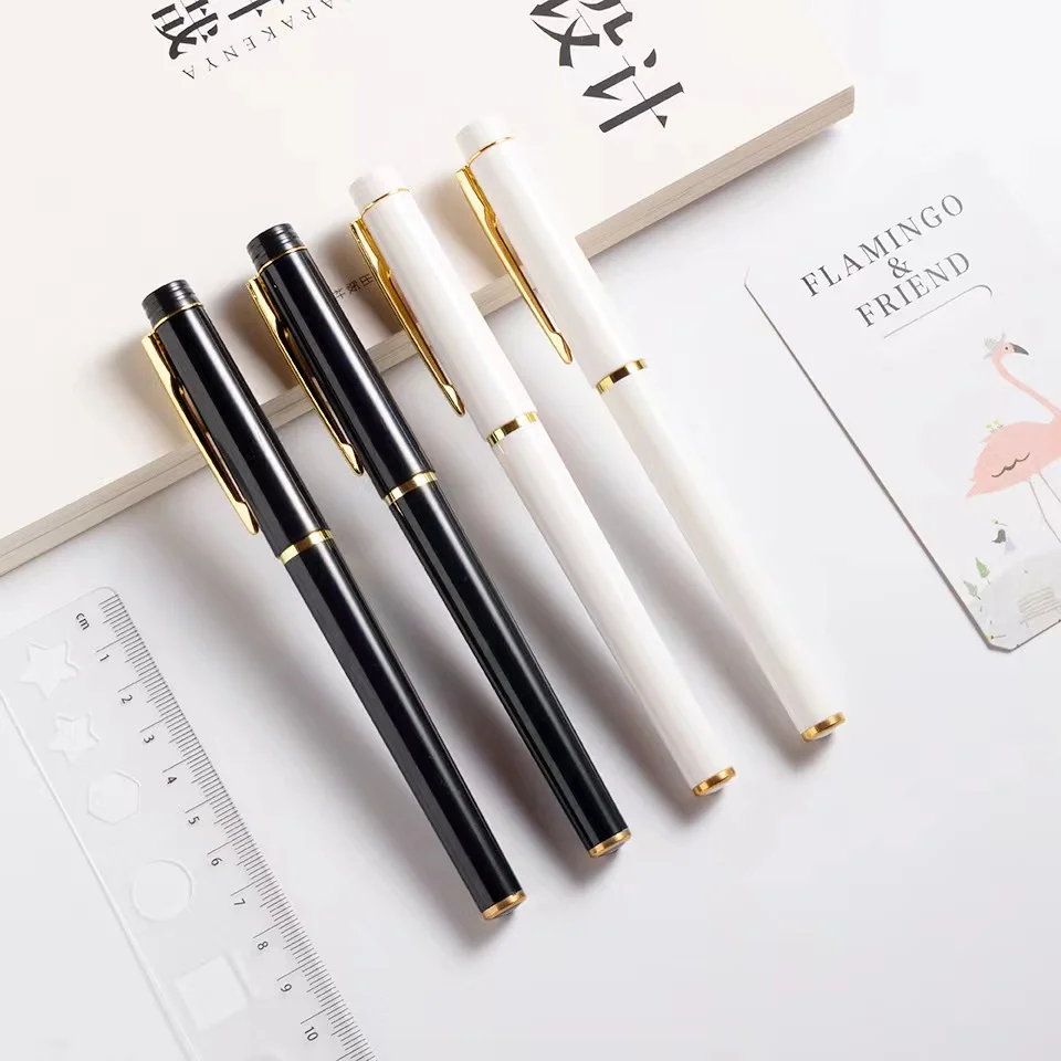 The manufacturer supplies metal texture high-grade advertising neutral pen logo printing black signature pen fixed engraving sys