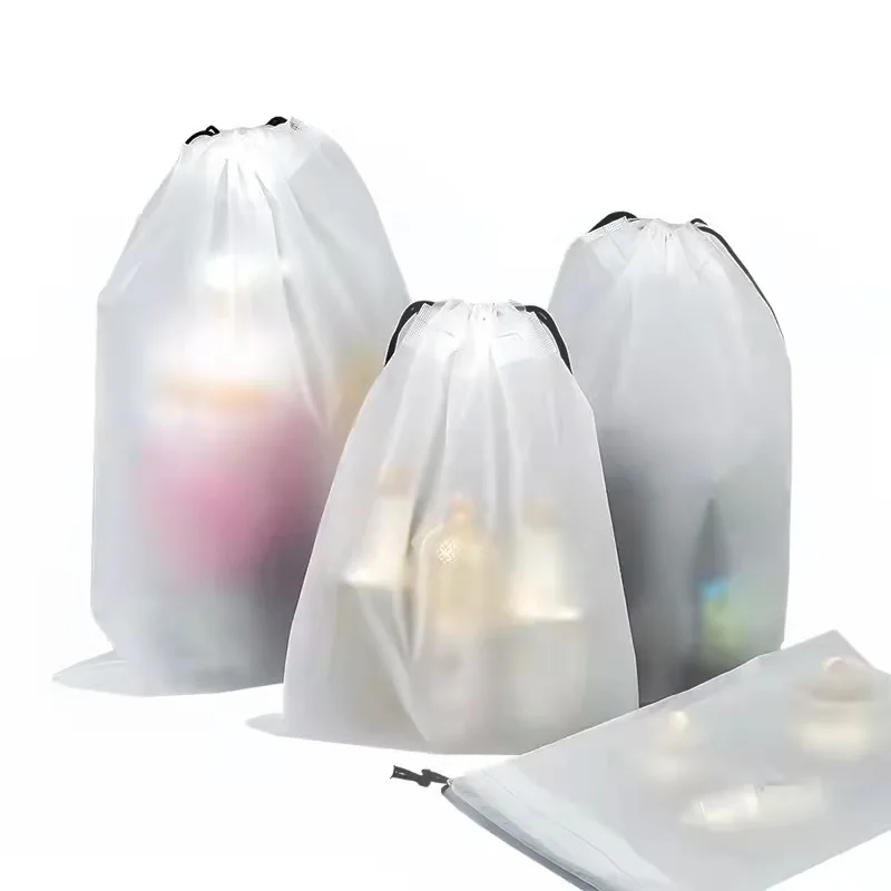Оптовая продажа, экологически чистый комбинированный Прозрачный матовый мешок для стирки одежды, обуви, Подарочный мешочек на шнурке, рециркуляция пластиковых ниток