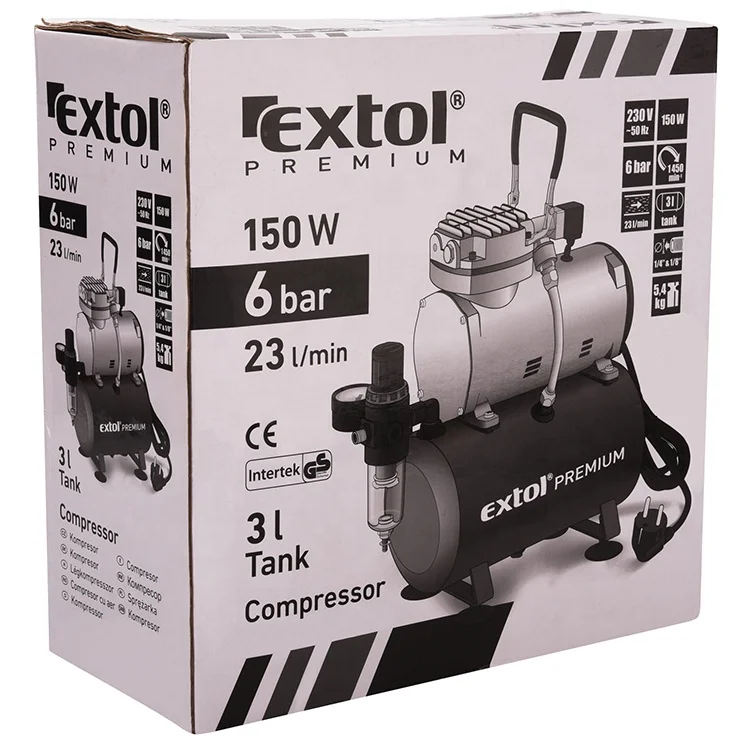  8895300 EXTOL 150W 3L Премиум бесшумные Поршневые воздушные компрессоры для пистолета-распылителя и других пневматических