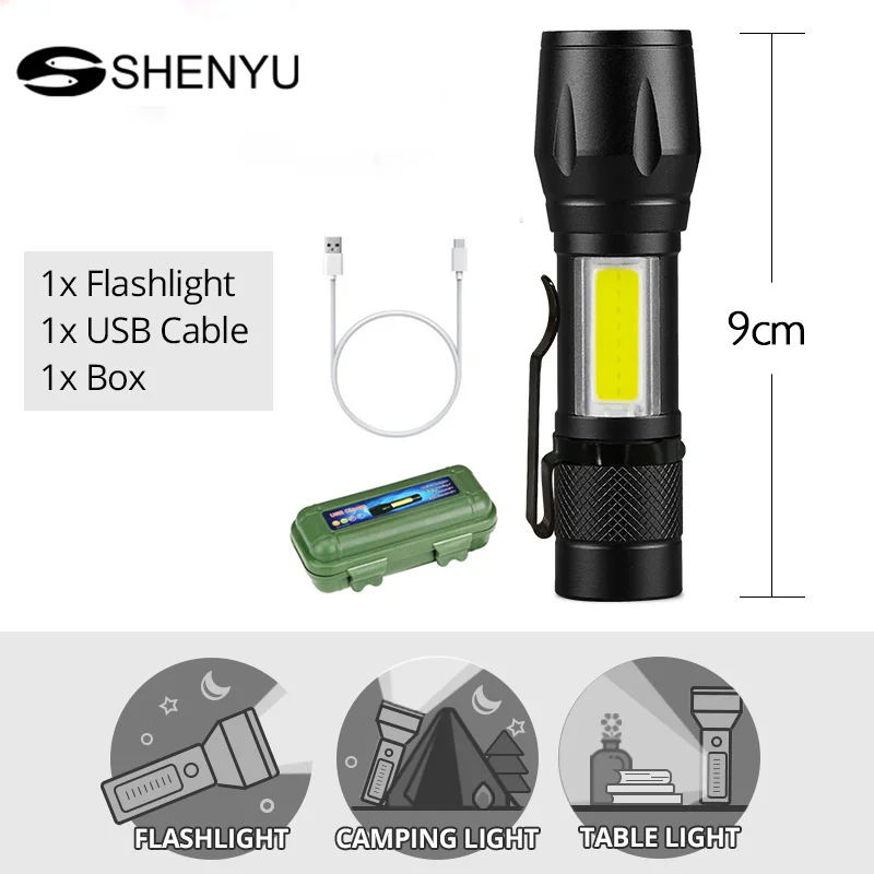 SHENYU Q5 COB светодиодный мини перезаряжаемый фонарик XPE фонарик USB Прямая зарядка 14500 батарея лампа Карманный масштабируемый клипса