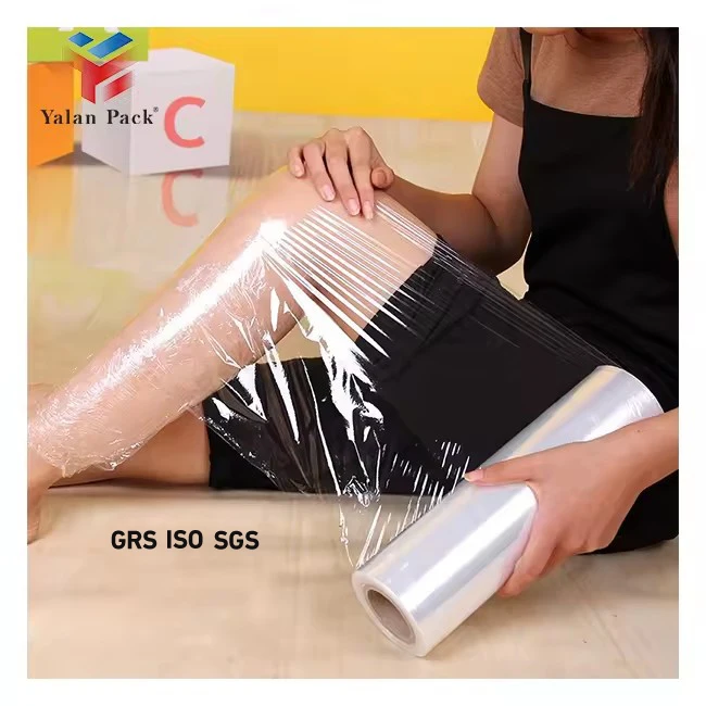 Yalan Factory Transparent 20 Microns 50Kg 500Mm Printed Mini Handle Pvc Pallet Plastic Wrap Jumbo Roll Lldpe Clear Stretch Film