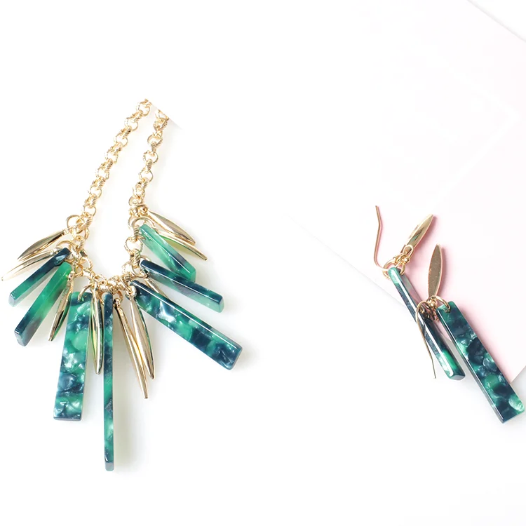 Qingdao V&R Jewelry Juveloj Acetate Plate Metallic Effect Stick Acrylic Resin Lucite Necklace Earring Set