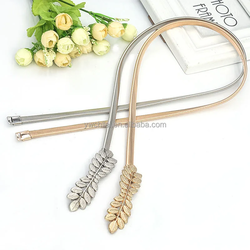 For Women Dress Skinny Luxury Elastic Waist Metal Chain Gold Belts (1600426299543)