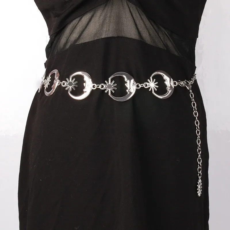 Fashion Clothes Accessories Moon Star Metal Waist Chain Belt Hip Hop Punk Crescent Body Chain
