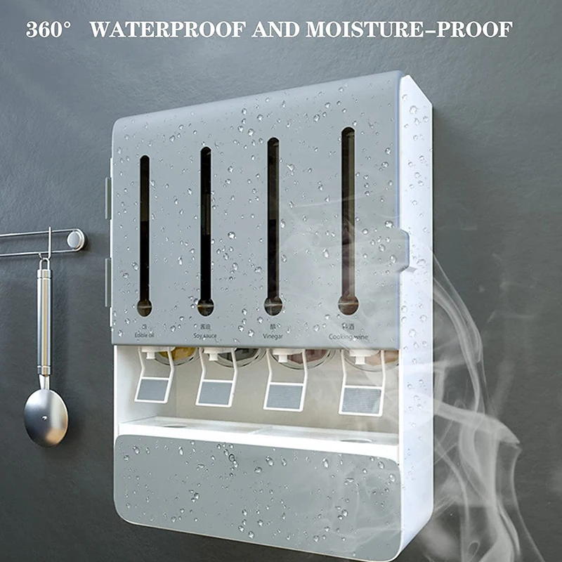 Multifunctional Plastic Kitchen Oil Liquid Seasoning Dispenser Wall Mounted Faucet Condiment Storage Box Spice Rack Organizer