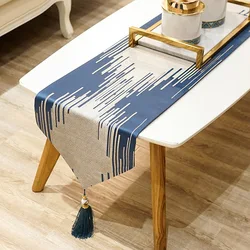 Triangle End Cotton Table Runner with Tassel Home Decorative Striped Table Top with shimmering Silk