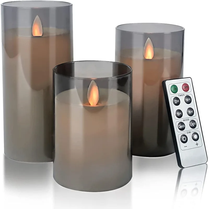 AHMH Wholesale Brown Glass Tube Flicker Light Remote Control Flameless Led Candle With Moving Dancing Flame