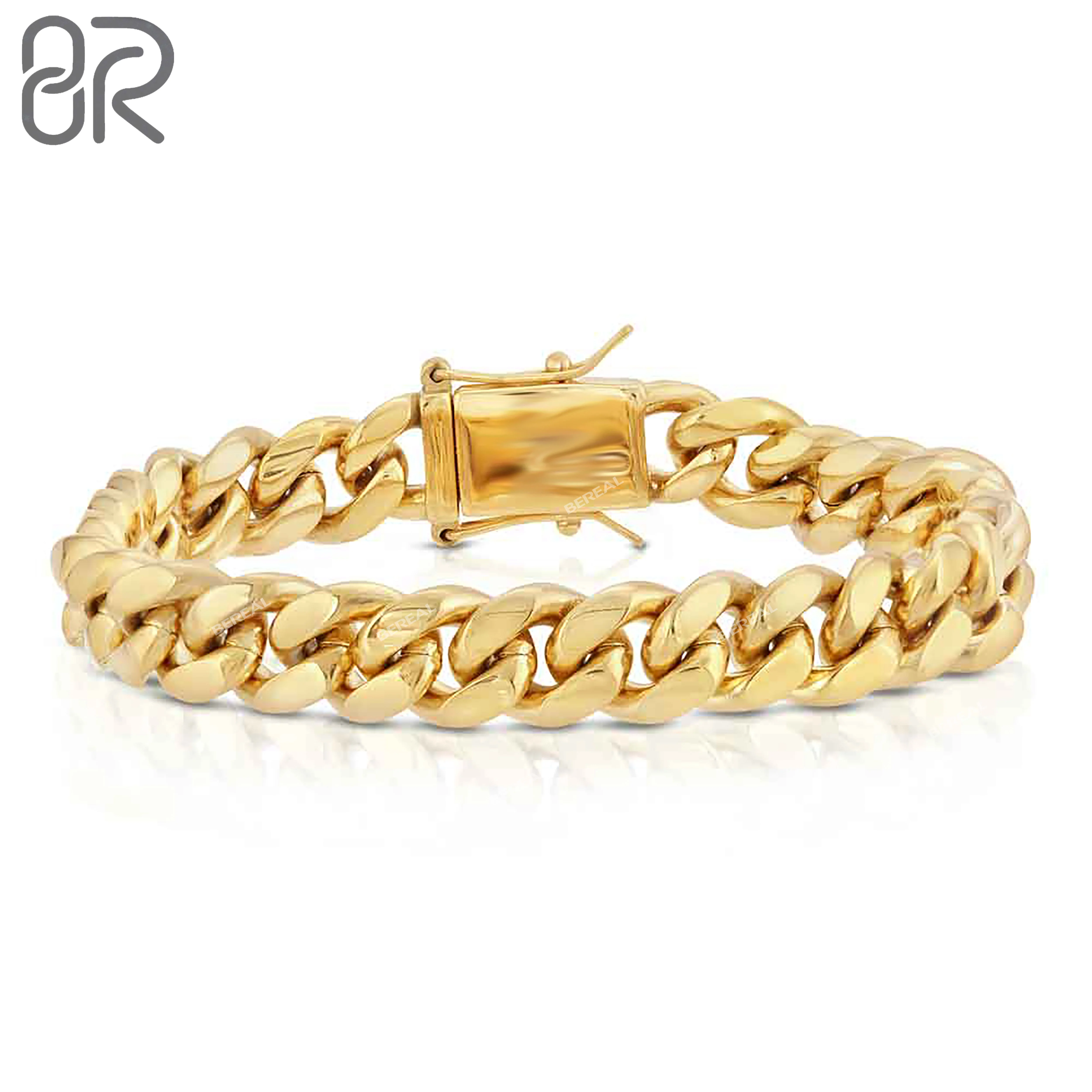 Factory Custom 5MM 10K 14K 18K Solid Gold Real Gold Cuban Link Chain Shine Brightly Bracelet Hip Hop Fine Jewelry For Men Women