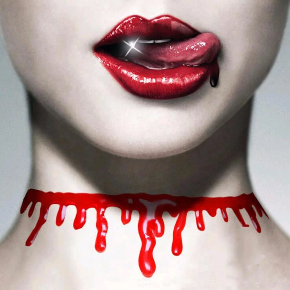 Halloween Decoration Blood Red Choker Necklace Elastic Vintage Stretch Tattoo Women Jewelry Adjustable Short Necklace