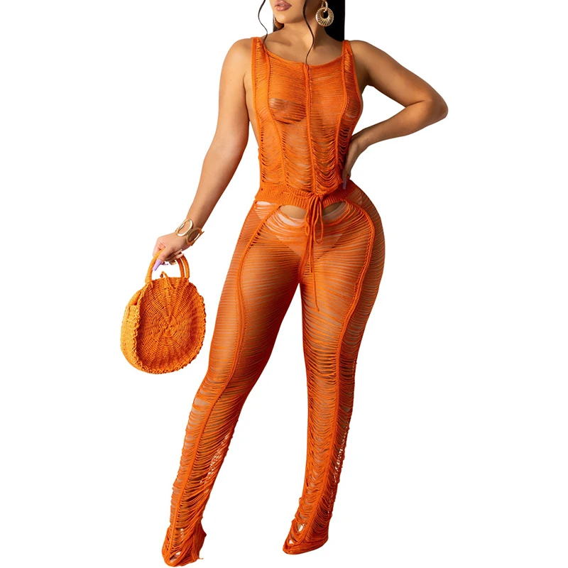 2022 Summer Sexy See Through Swimsuit Pant Crochet Mesh Bathing Suit Beachwear Women Plus Size Beach Dress Swimsuit Cover Up