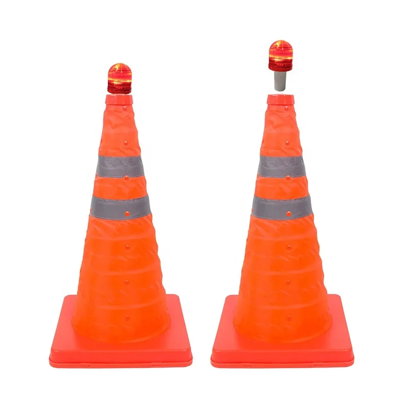 70cm Pop-Up Collapsible Extendable Safety Cone with LED Light for Roadside Emergency