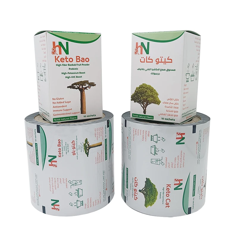 Порошковая упаковка в саше, алюминиевая фольга, пластиковая упаковочная пленка в рулоне с белой карточной бумажной коробкой