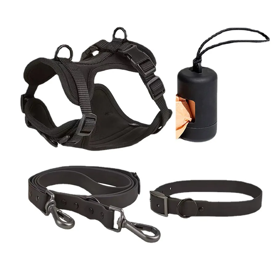Ready to Ship Luxury Waterproof PVC Pet Collar Leash Set Adjustable Harness Pure color Pet Accessories