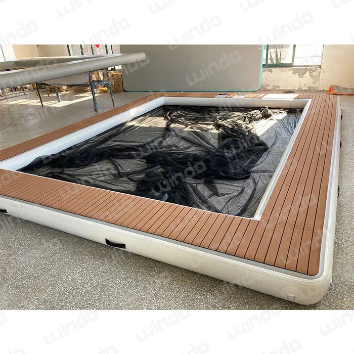 Teak Water Inflatable Ocean Party Pit Deck Sea Pool Floating Platform Island Swim Dock